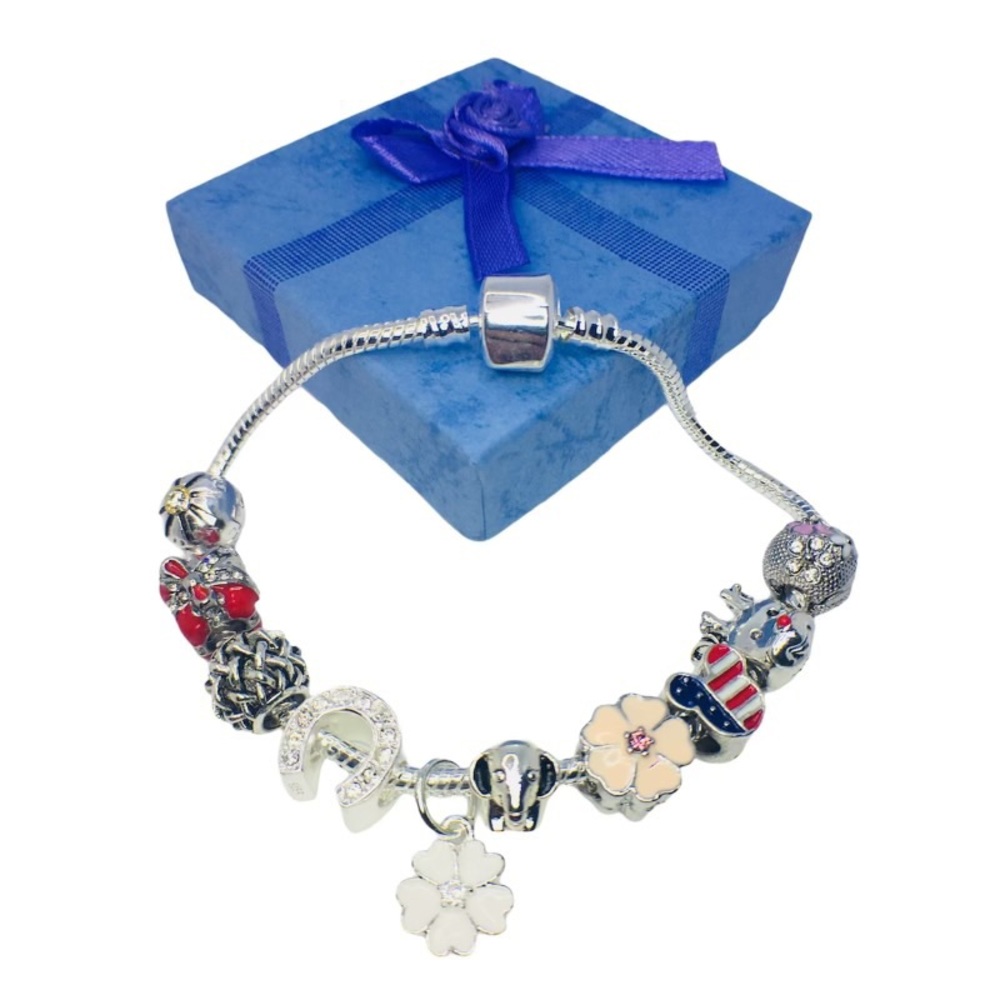 S 925 Sterling Silver 10 Charm Beads Bracelet - Picture 1 of 1